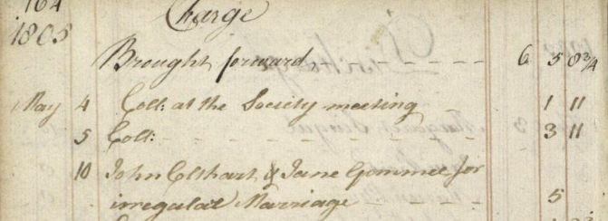 Fine for Irregular Marriage of John Colthart and Jean Gemmell in 1805