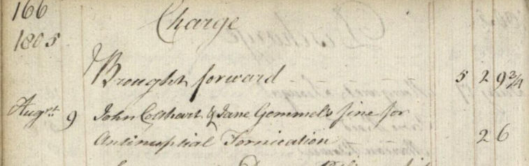 Fine for Antinuptial Fornication between John Colthart and Jean Gemmell in 1805