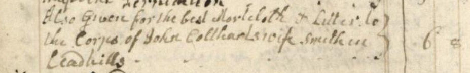 Mortcloth hire for John Colthart's wife