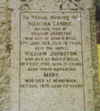William Wilson Johnstone and Martha Lambie's gravestone