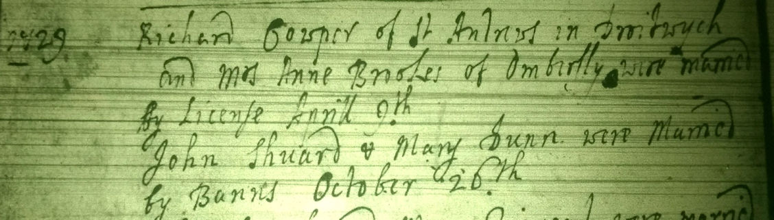 Marriage of John Shuard to Mary Dunn in 1729 in Salwarpe